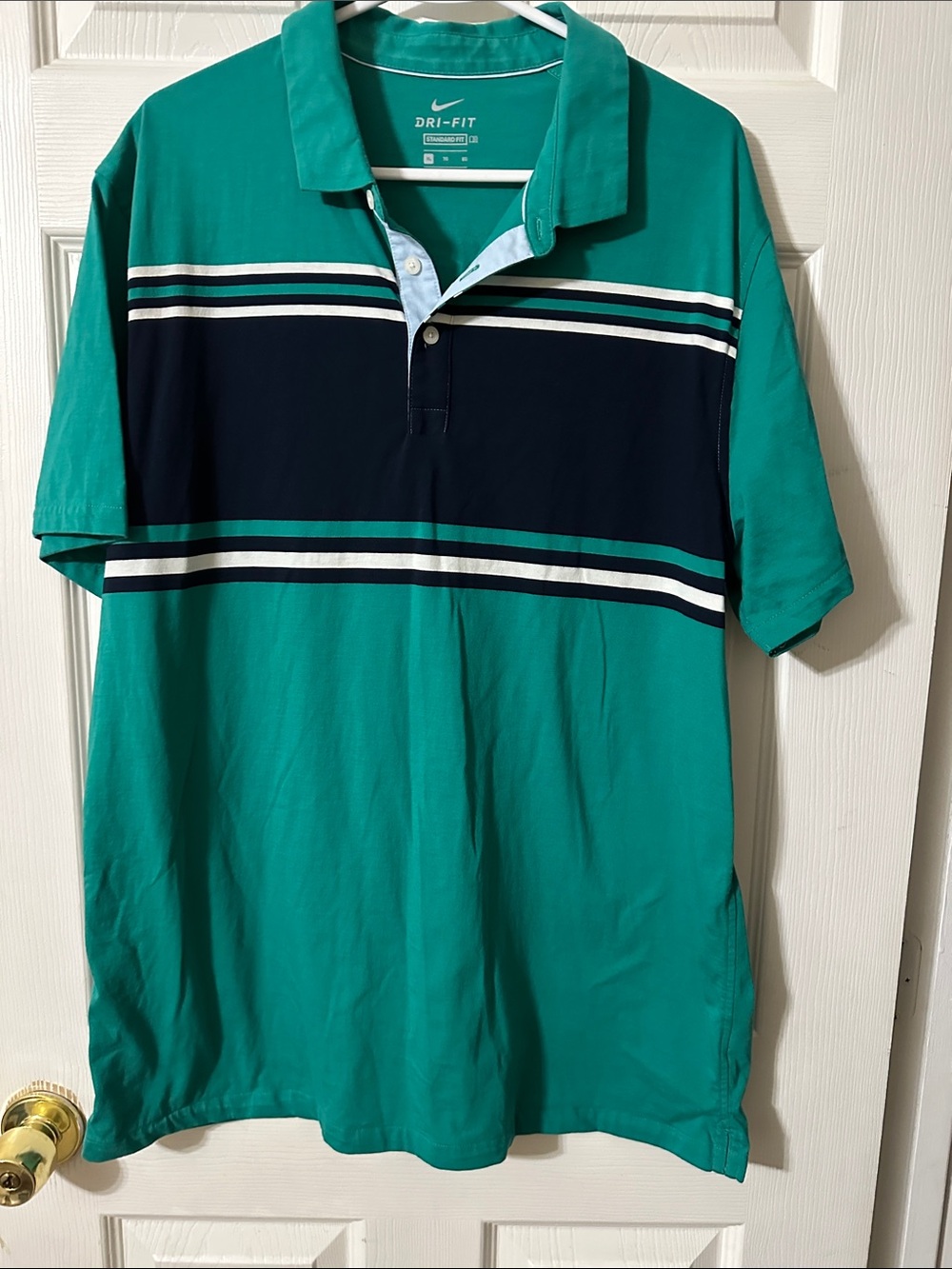 Nike Men’s Dri-FIT Polo in Teal with Navy and White Stripes